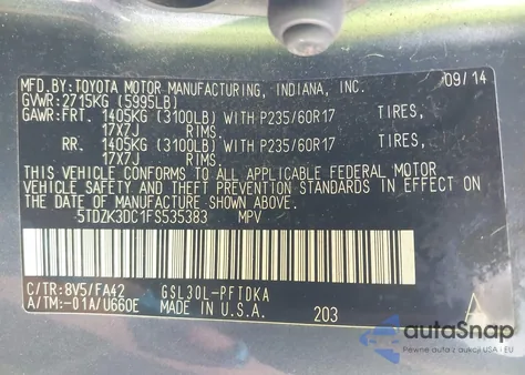 2015 Toyota Sienna from USA, damaged, VIN 5TDZK3DC1FS535383